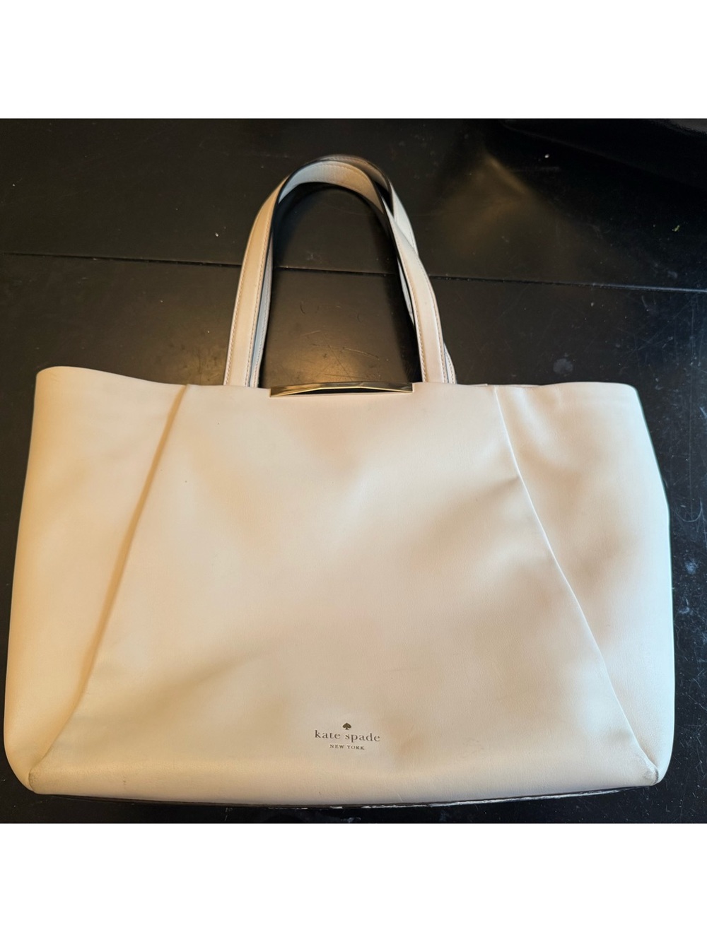 kate spade Cream Leather Tote with Double Top Handles